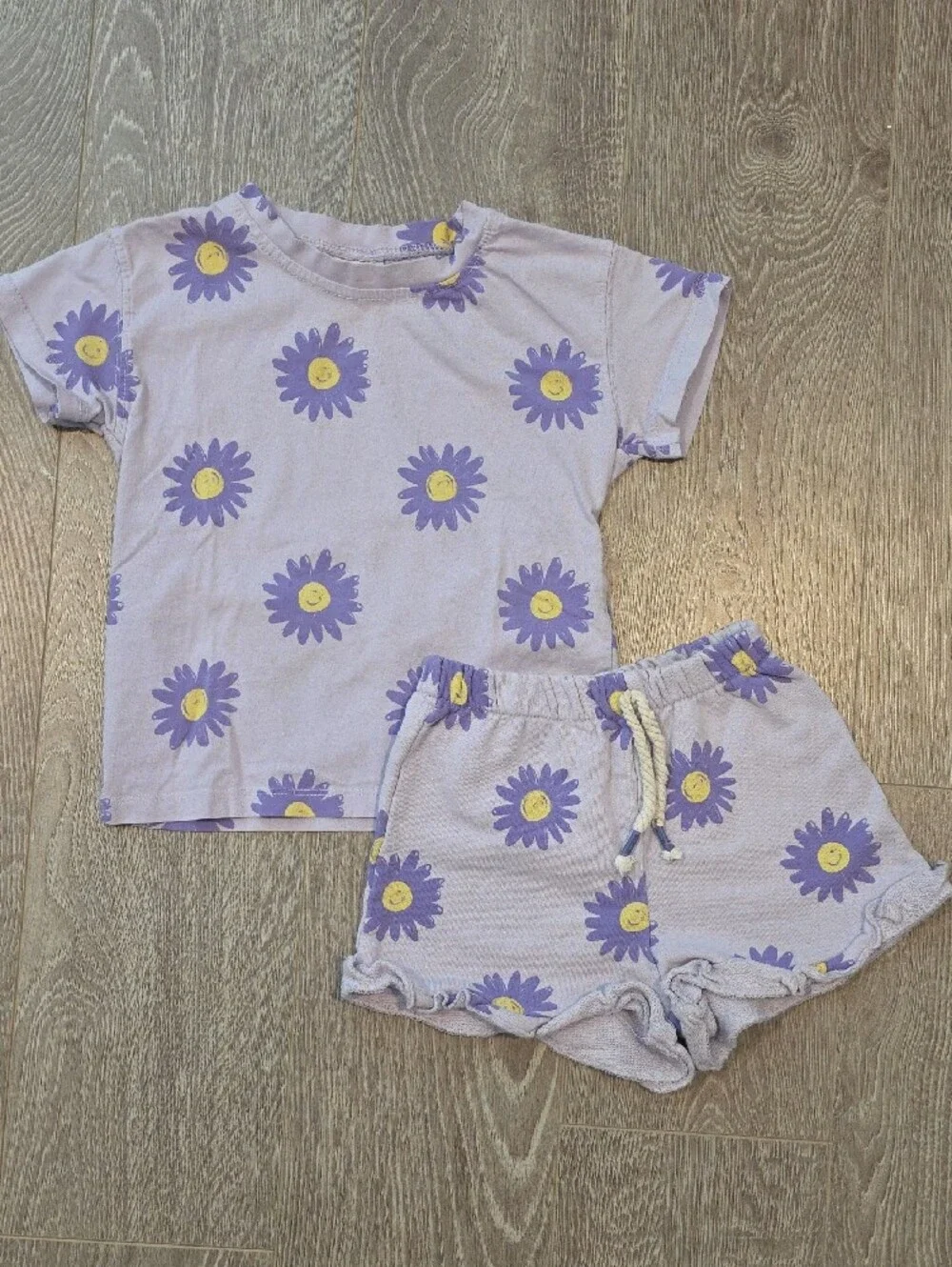 Zara Lilac Daisy Tee with Matching Shorts And Pink Dress